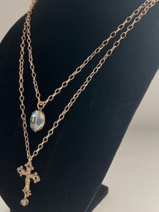 Katia Designs Jewelry - Katia Designs Gold Layered Cross Necklace "I Am Loved" Crystal Pendant - NWOT